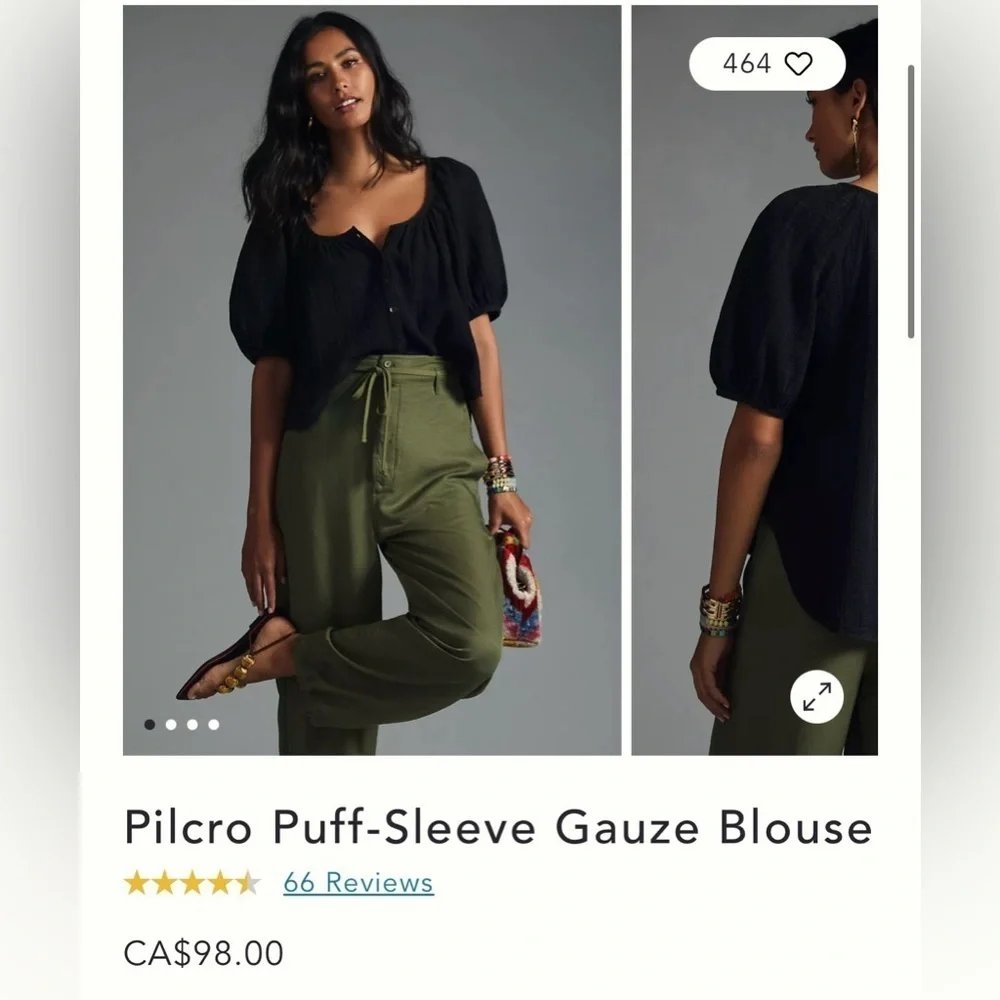NWT Size XS (P2P 19.5") - Pilcro Puff-Sleeve Gauze Blouse (100% Cotton) - Picture 16 of 16